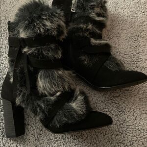 Charles by Charles David Black and Gray Fur Boots style is Alberta